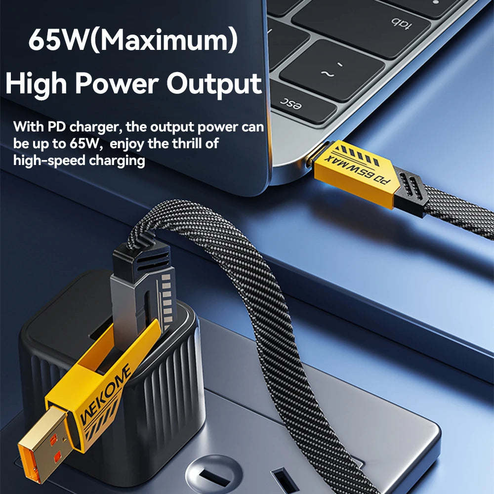 WEKOME Mech Style 4-In-1 Cable USB a Type-C Dual Connector Lighting Nylon Braided PD 65W 27W Fast Charging for Iphone Android