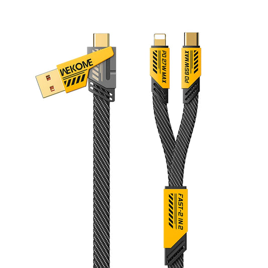 WEKOME Mech Style 4-In-1 Cable USB a Type-C Dual Connector Lighting Nylon Braided PD 65W 27W Fast Charging for Iphone Android